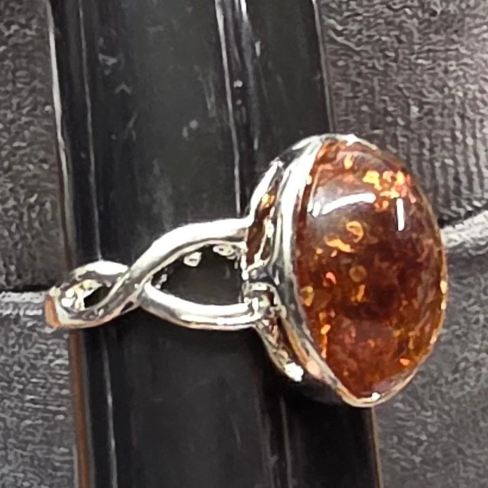 New Brown Sparkly Cabochon SilverTone Statement Ring Plus‎ Size 10 Brown Stone